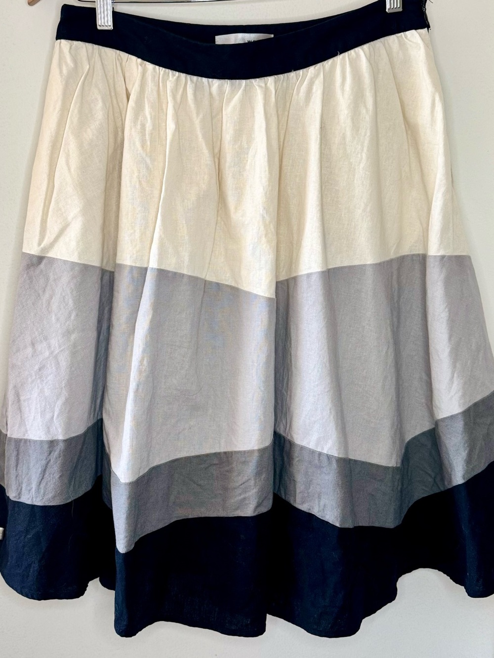 WD NY Linen Cotton Blend Color Block Striped Circle Skirt Womens 8 Preppy Lined